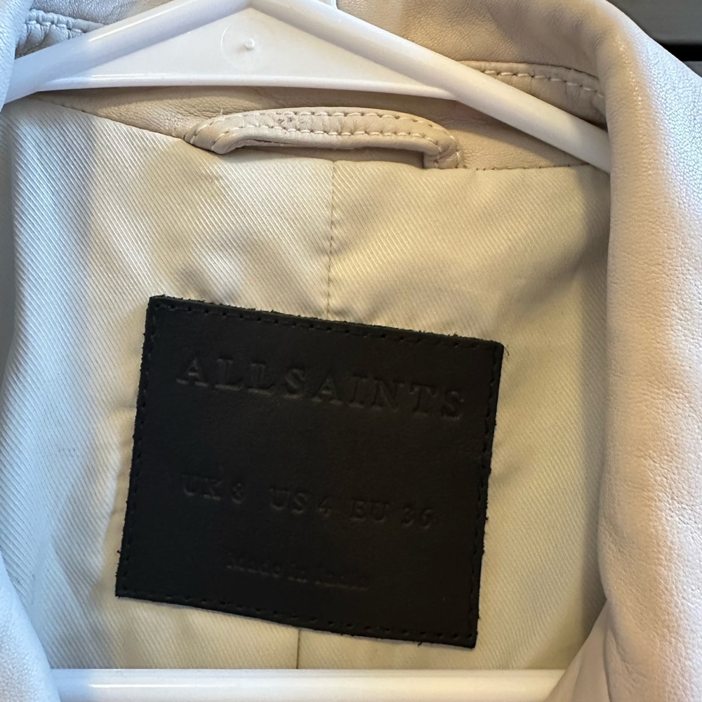All Saints Cream Beige Leather Jacket 4 - Picture 3 of 7